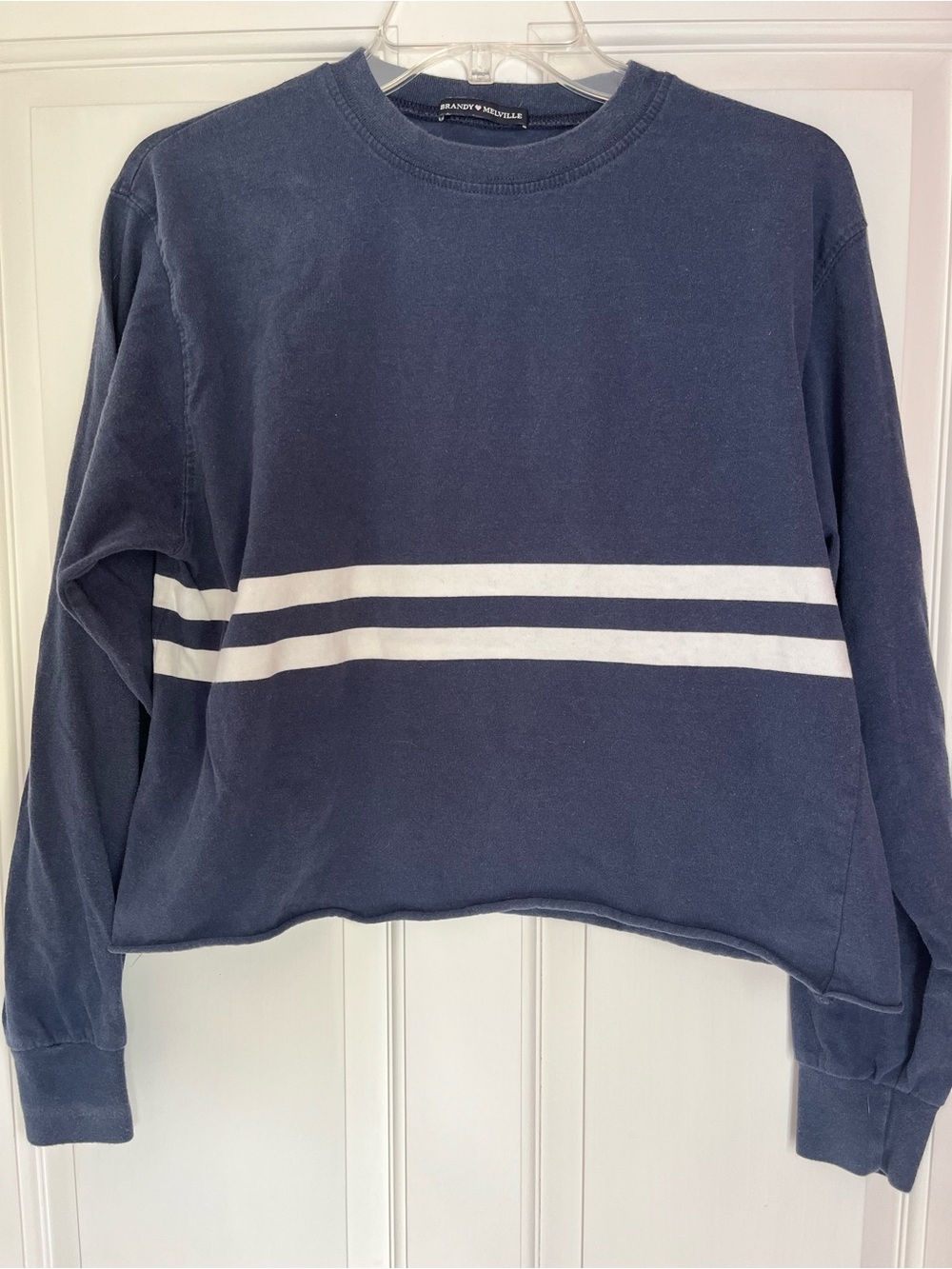 Brandy Melville Navy Sweatshirt with White Stripes